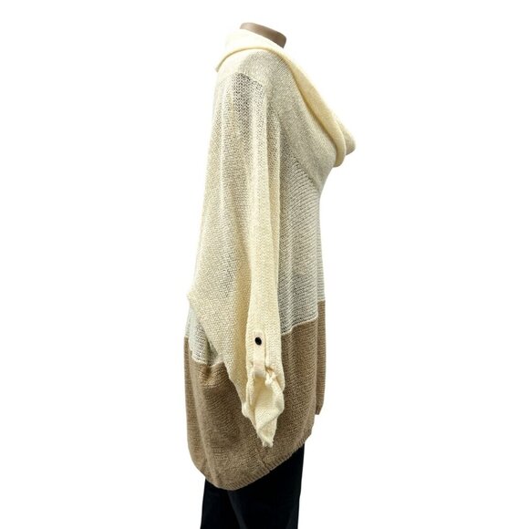 Splendid Colorblock Loose Fit‎ Knit Cowl Neck Tunic Sweater Cream Tan Women L - Picture 3 of 11